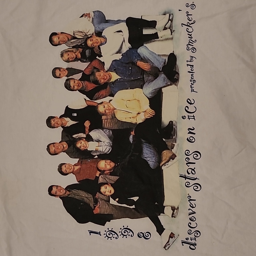 STARS ON ICE‎ Skaters Discover White Autographs Cotton Sz L Mens T Shirt VTG 90s